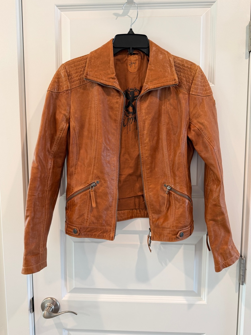 Gipsy by Mauritius Cognac Brown Leather Moto Jacket Full Zip Sz S